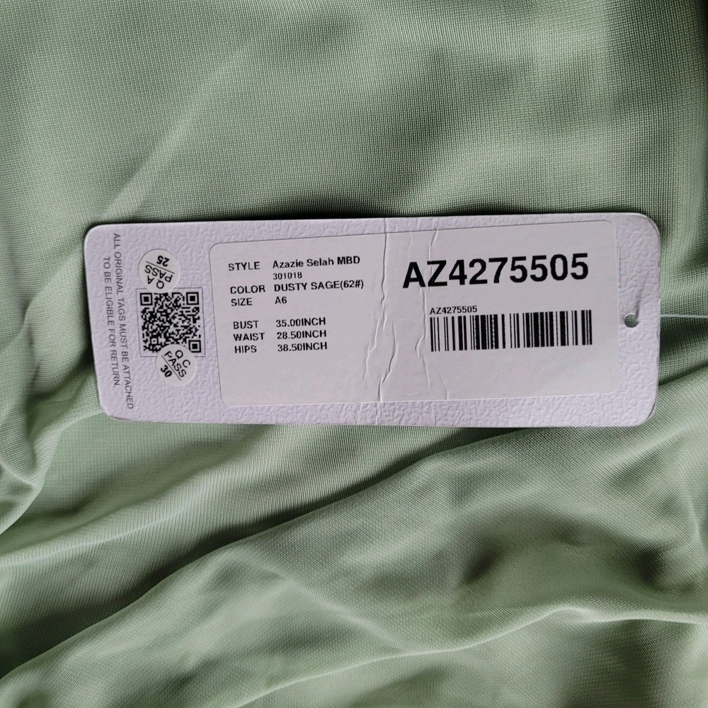 NEW Azazie SELAH Dusty Sage Green Flutter-Sleeve Chiffon Gown Size A6 Bridesmaid - Picture 6 of 8